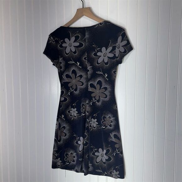 Y2K Knapp Studio Floral Mini Dress S Navy Cap Sleeve Made in USA Retro Grunge - Picture 2 of 7